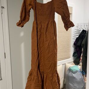 Chic Long Sleeve Brown Dress